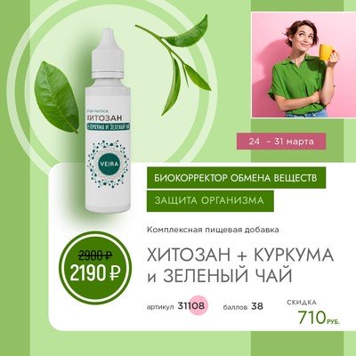 Биокорректор обмена веществ «ХИТОЗАН + Куркума и Зеленый чай»